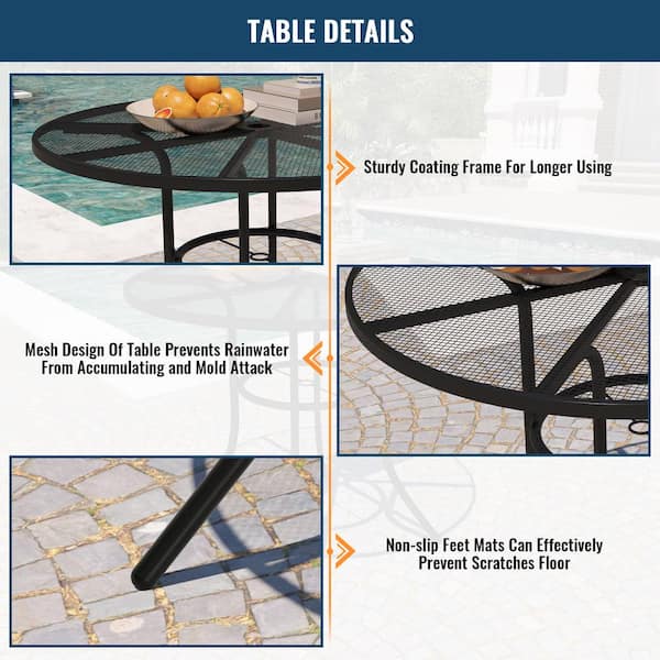 Mondawe 5-Piece Black Steel Mesh Dining Chair Round Table 29.5 in  