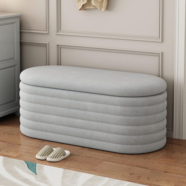 CSC DECOR INC Storage Stool 40 in. Gray Chenille Bedroom Bench Large Storage Space can be used for Bed End Upholstered Ottoman Bench