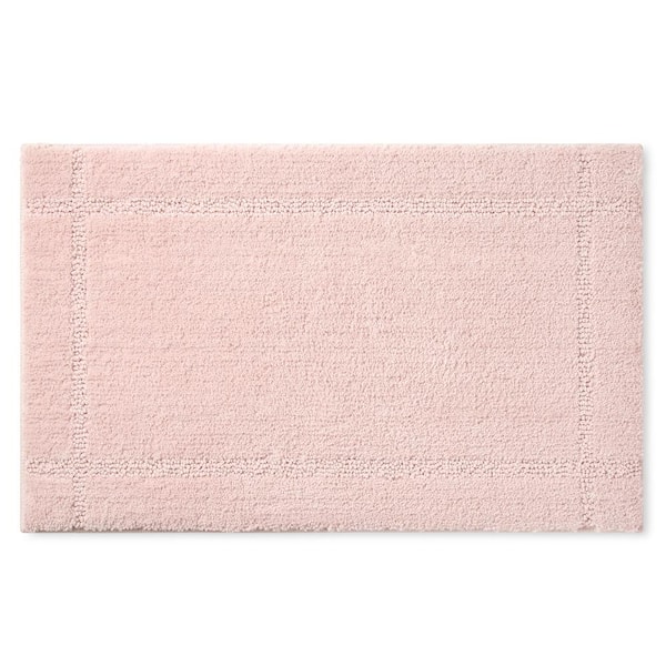 TOWN & COUNTRY LIVING Ultra Plush Solid Washable Pink 20 in. x 32 in. Border Bathmat Rug