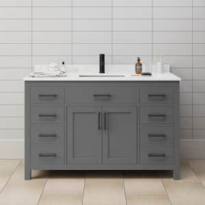 Beckett 54 in. W x 22 in. D x 35 in. H Single Sink Bathroom Vanity in Dark Gray with Carrara Cultured Marble Top