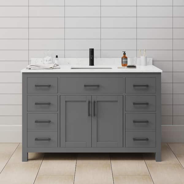 Wyndham Collection Beckett 54 in. W x 22 in. D x 35 in. H Single Sink Bathroom Vanity in Dark Gray with Carrara Cultured Marble Top