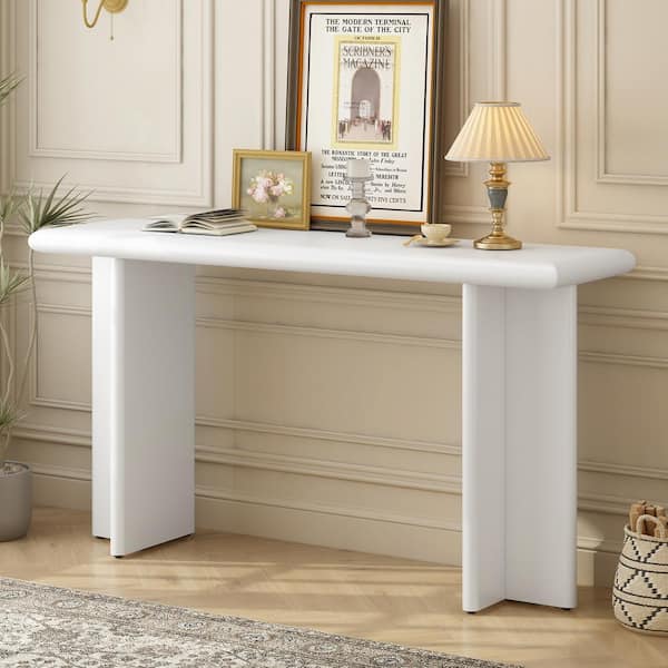 Harper & Bright Designs Minimalism 59 in. White Rectangle Wood Console Table with L-Shaped Legs