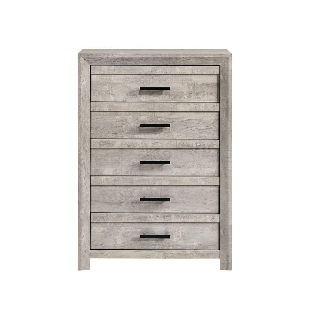 Ash White 5-Drawer Chest with Black Pulls