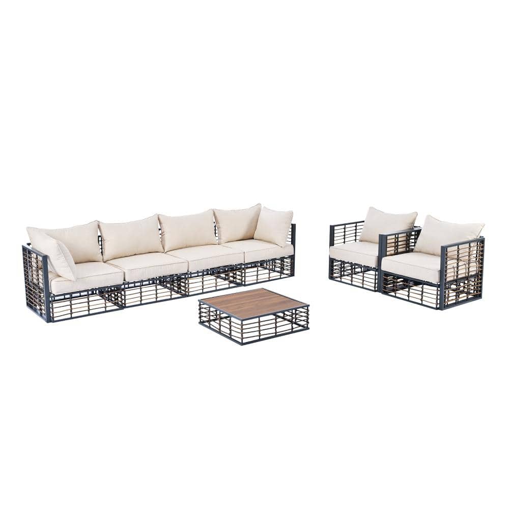 Gray 7-Piece Metal Patio Sectional Sofa Set with Thick Cushions and Coffee Table price history on PriceWatchPro