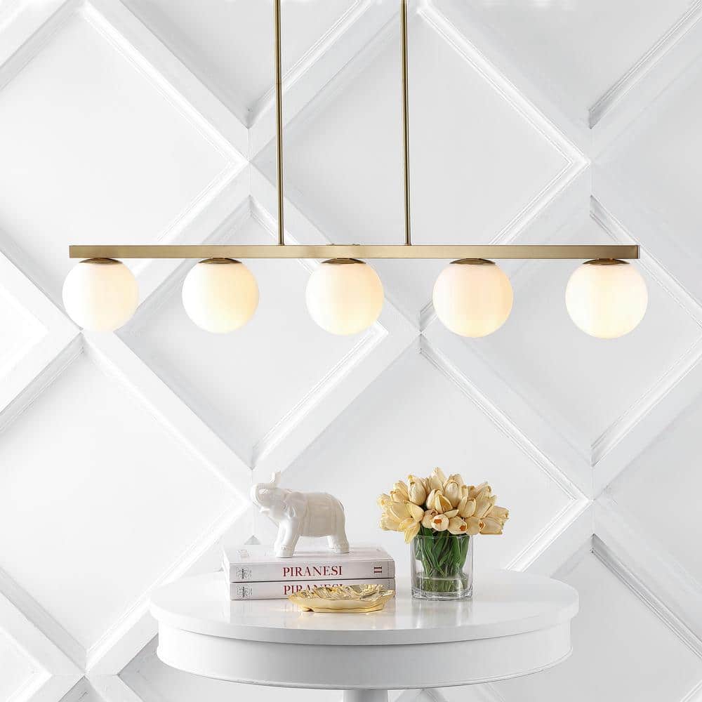 Luca Brass Gold 5-Light Globe Pendant Lamp with Frosted Glass