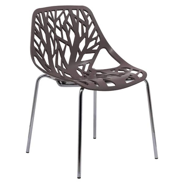 Leisuremod Asbury Modern Stackable Dining Chair With Chromed Metal Legs in Taupe