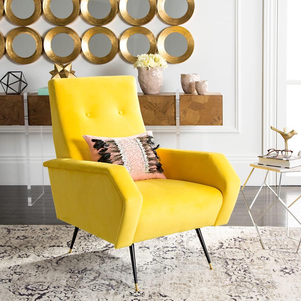 Aida Yellow Velvet Mid-Century Modern Accent Chair