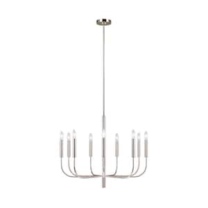 Brianna 9-Light Polished Nickel Minimalist Modern Hanging Candlestick Chandelier with Swivel Canopy