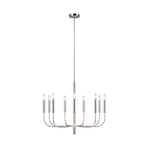 Brianna 9-Light Polished Nickel Minimalist Modern Hanging Candlestick Chandelier with Swivel Canopy