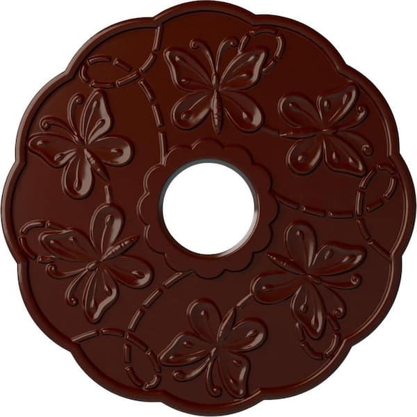 Ekena Millwork 1" x 17-7/8" x 17-7/8" Polyurethane Terrones Butterfly Ceiling Medallion, Brushed Mahogany