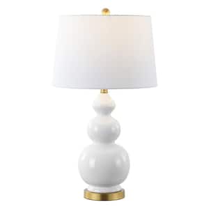 Bowen 27.5 in. Contemporary Transitional Ceramic Gourd LED Table Lamp, White/Brass Gold