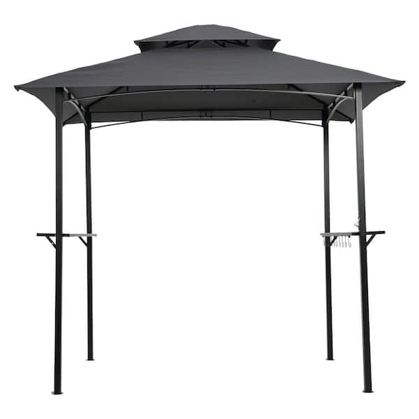8 x 5 ft. Gray Polyester Grill Gazebo Replacement Canopy, Double Tiered Outdoor Patio Tent Roof Top Cover Only