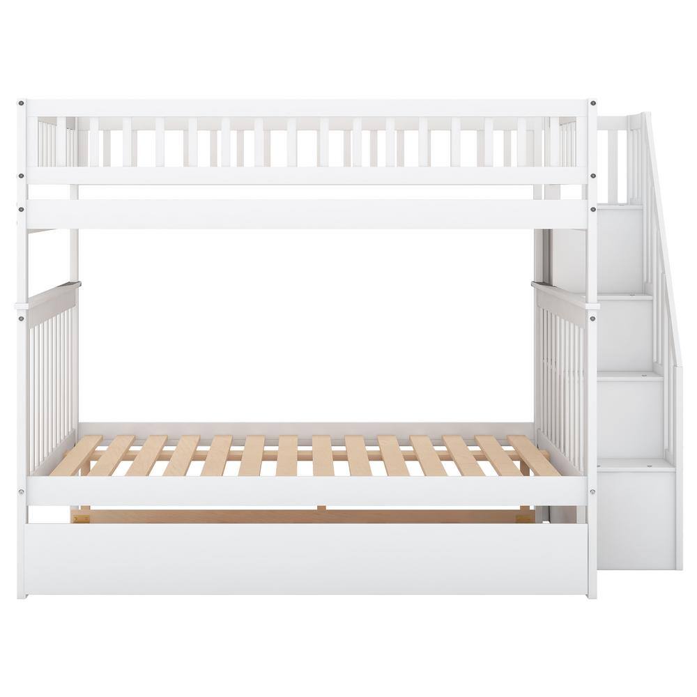 Qualler Dekai White Full over Full Bunk Bed with Trundle and Staircase ...