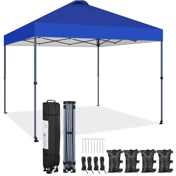 Yaheetech 10 x 10 ft. Pop Up Canopy with Setup Mechanism with Wheels and Carry Bag and Guy Lines and Sandbags & Ground Stakes,Blue