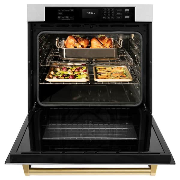 30 in. Autograph True Convection Single Wall Oven with Air Fry and Self Clean in Satin Steel with Gold Handle