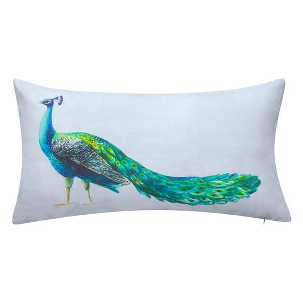 Edie@Home Indoor & Outdoor Dramatic Peacock 14x26 Lumbar Decorative Pillow