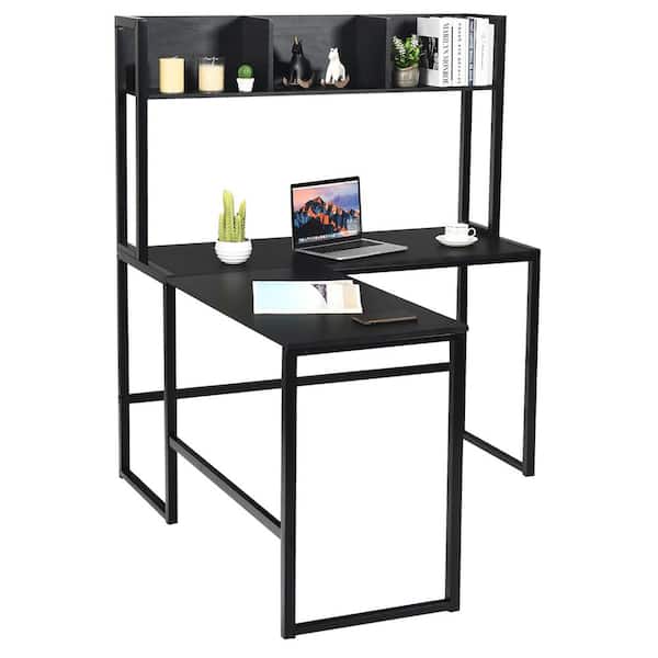 L-Shaped 55 in. Black Corner Computer Desk with Hutch
