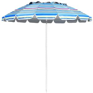 8 ft. Steel Outdoor Beach Umbrella with Sand Anchor and Tilt Mechanism in Blue