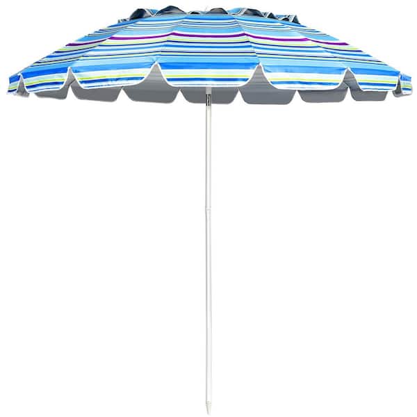 Unbranded 8 ft. Steel Outdoor Beach Umbrella with Sand Anchor and Tilt Mechanism in Blue