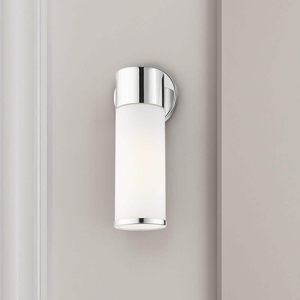 Polished Chrome Steel Wall Sconce with Opal Glass Shade