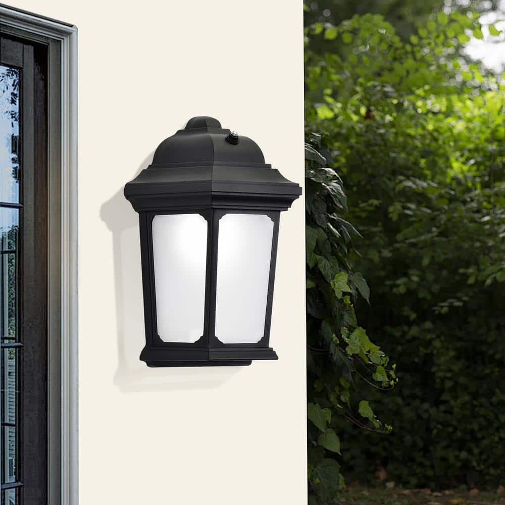Black Aluminum LED Outdoor Wall Lantern with Frosted Glass