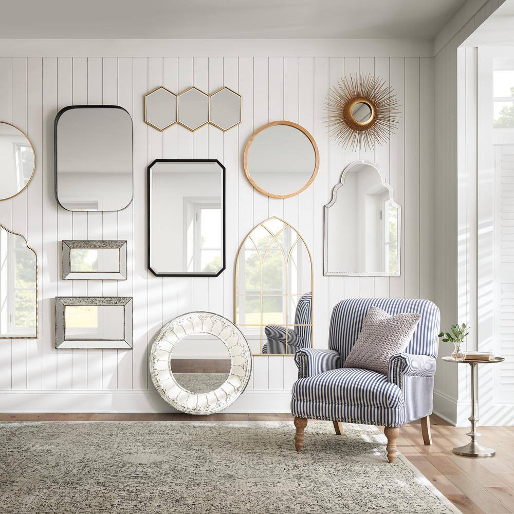 Contemporary Sunburst Round Mirror Set in Gold and Silver