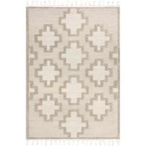 Polina Geometric High-Low Tasseled Beige 5 ft. x 7 ft. 6 in. Moroccan Area Rug