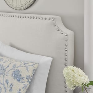 Macc Vanilla Upholstered King Bed with Nailhead Trim