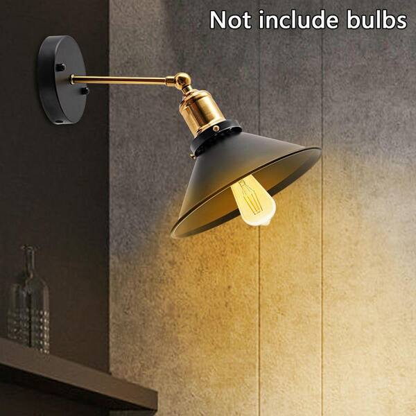 OUKANING 8.66 in. 1-Light Black Industrial Style Plug-In Wall