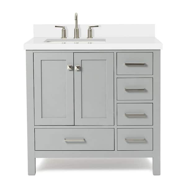 Cambridge 36 in. W x 22 in. D x 36 in. H Bath Vanity in Gray with Pure White Quartz Top