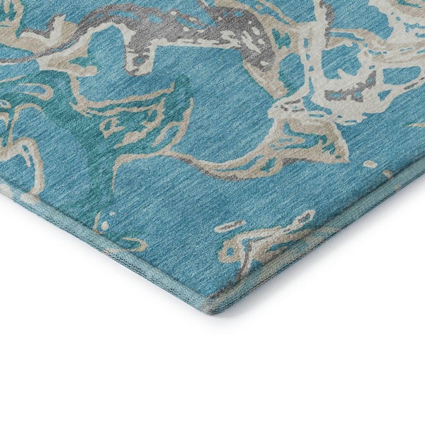 Mayfield Premium Machine Washable Abstract AMF1035 Teal 5 ft. x 7 ft. 6 in. Area Rug