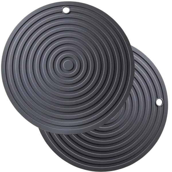 Dark Gray Silicone Round Trivet Set of 2 Heat Resistant Counter Mats 9.45 in for Hot Dishes