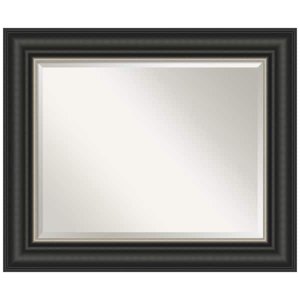 Amanti Art Ballroom Black Silver 35.5 in. x 29.5 in. Beveled Modern Rectangle Framed Bathroom Wall Mirror in Black