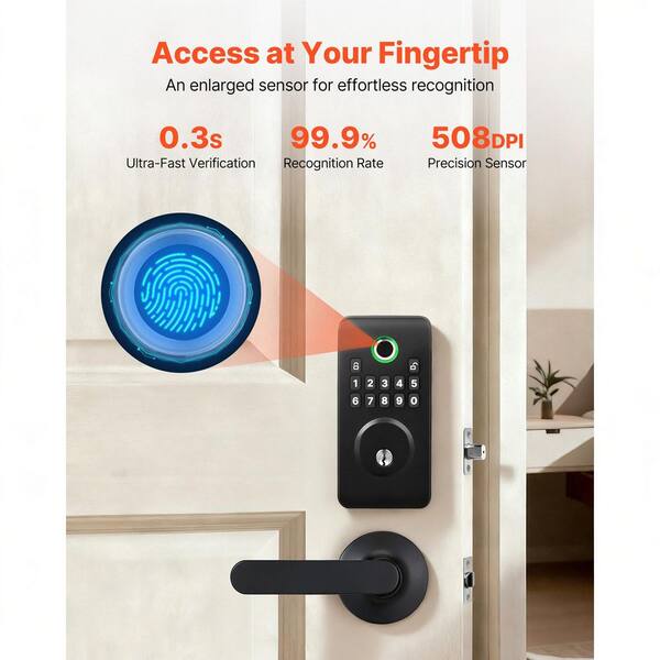 SKYSHALO Fingerprint Door Lock Set, Matte Black, Electronic