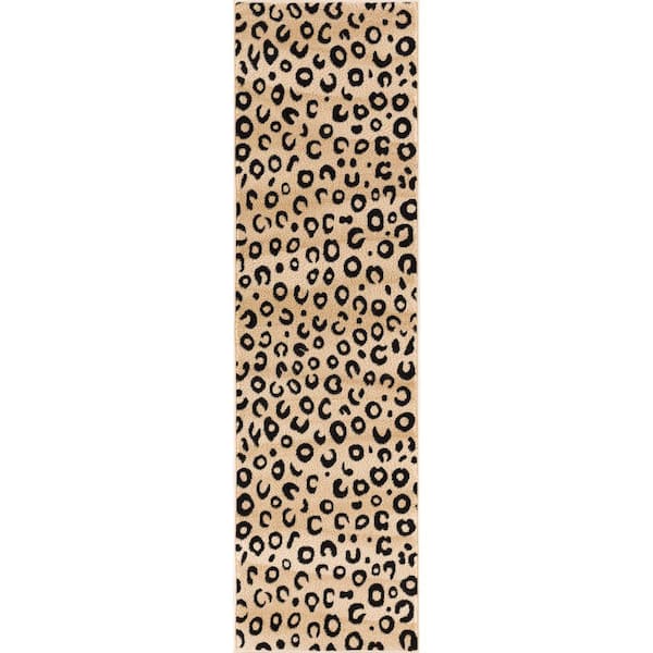 Dulcet Leopard Black 2 ft. x 7 ft. Modern Animal Print Runner Rug