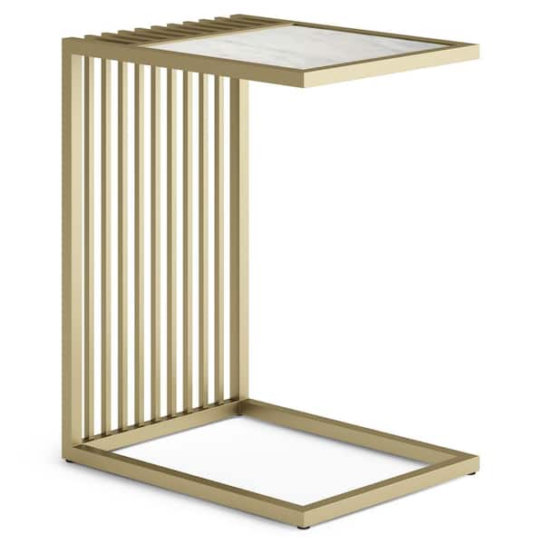 Simpli Home Dorval Contemporary 18 in. Wide Metal Marble C Table in Gold