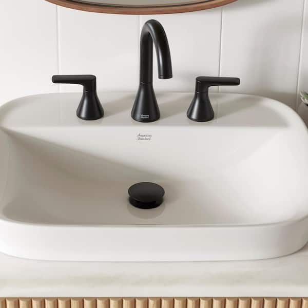 Aspirations 8 in. Widespread 2-Handle Bathroom Faucet with Drain Matte Black