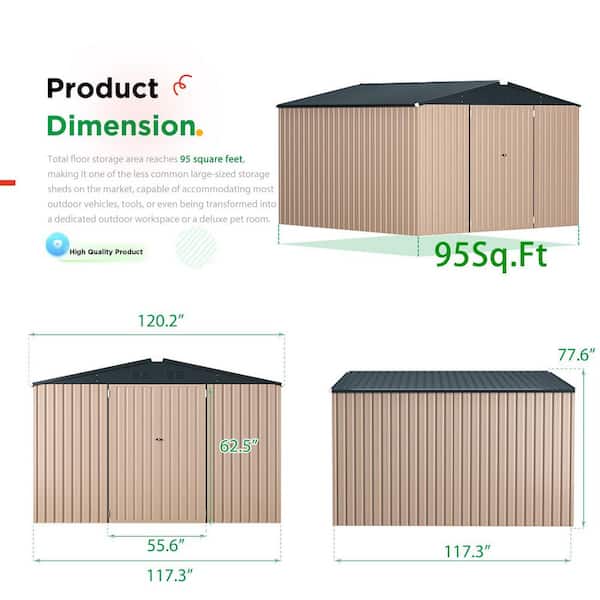 Zeus & Ruta 10 ft. W x 10 ft. D Metal Shed with Double Door(100 sq