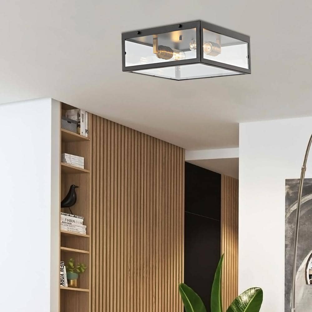 Farmhouse 12" Square LED Flush Mount in Oil Rubbed Bronze with Glass Shade