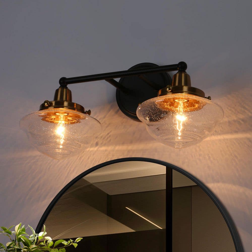 Zevni Modern 16.5 in. 2-Light Black Bathroom Vanity Light, Seeded