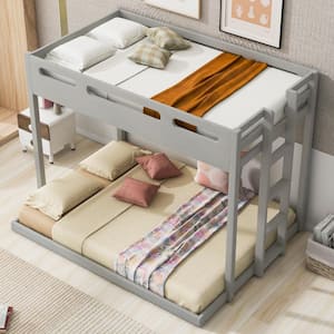 Gray Twin over Full Wood Bunk Bed with Built-in Ladder, Full-Length Bedrails