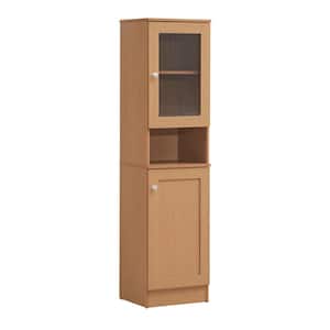 63 in. Tall Slim Open-Shelf Plus Top and Bottom Enclosed Storage Kitchen Pantry in Beech