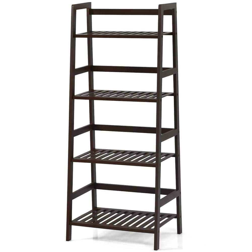 45 in. Bamboo 4-Tier Wood Ladder Shelf Plant Display Stand Rack Bookshelf Kits and Accessories in Dark Brown price history on PriceWatchPro