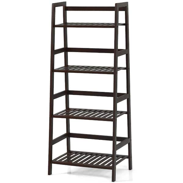 45 in. Bamboo 4-Tier Wood Ladder Shelf Plant Display Stand Rack Bookshelf Kits and Accessories in Dark Brown
