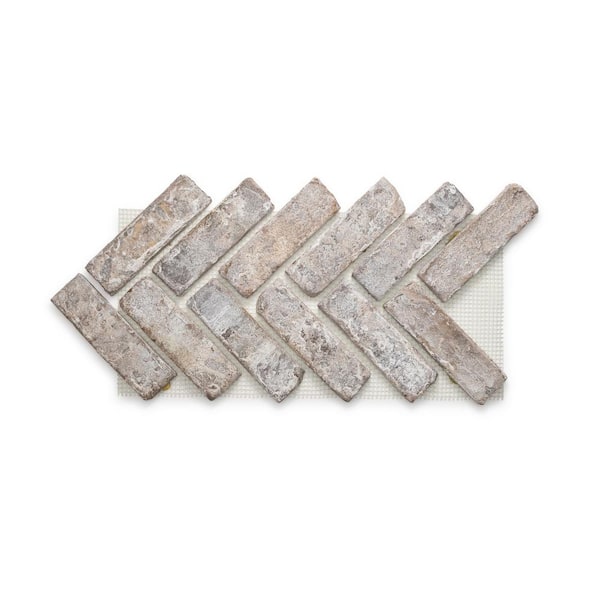 Old Mill Brick 28 in. x 12.5 in. x 0.625 in. Brickwebb Tahoe Thin Brick Sheets - Herringbone (Box of 4 Sheets)