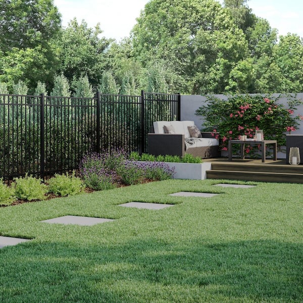 5 ft. x 6 ft. Textured Black Aluminum Flat Top Spaced Picket Metal Fence Panel Kit