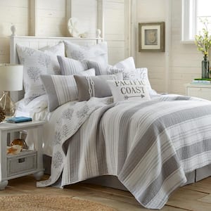 Nantucket 3-Piece Grey and White Cotton King/Cal King Quilt Set