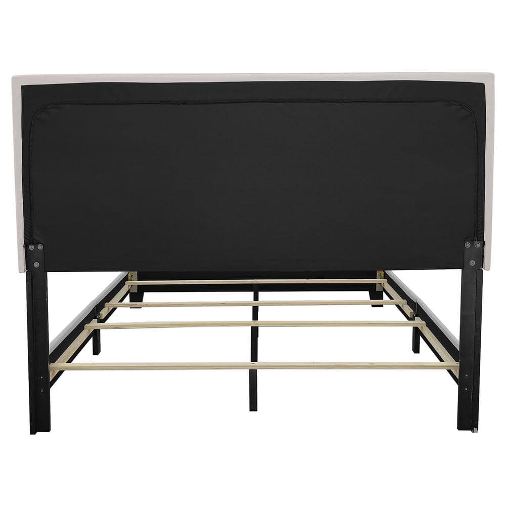Ivory King Upholstered Wood Frame Bed with Nailhead Trim