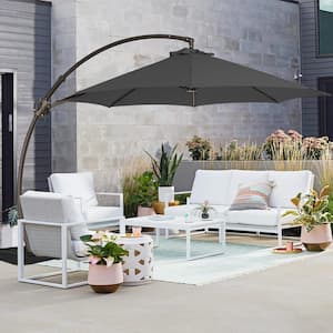 10 ft. L Outdoor Aluminum Curvy Cantilever Offset Hanging Patio Umbrella with Sandbag Base and Cover in Gray