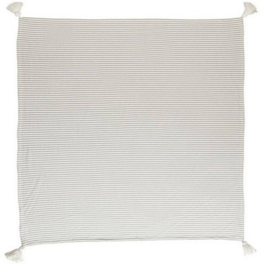 Ivory and Beige Striped Cotton Throw Blanket with Tassels